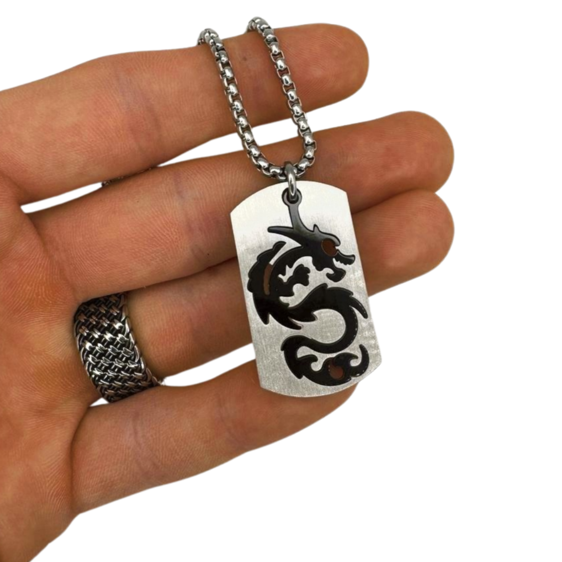 OBSIDIAN DRAGON TAG NECKLACE