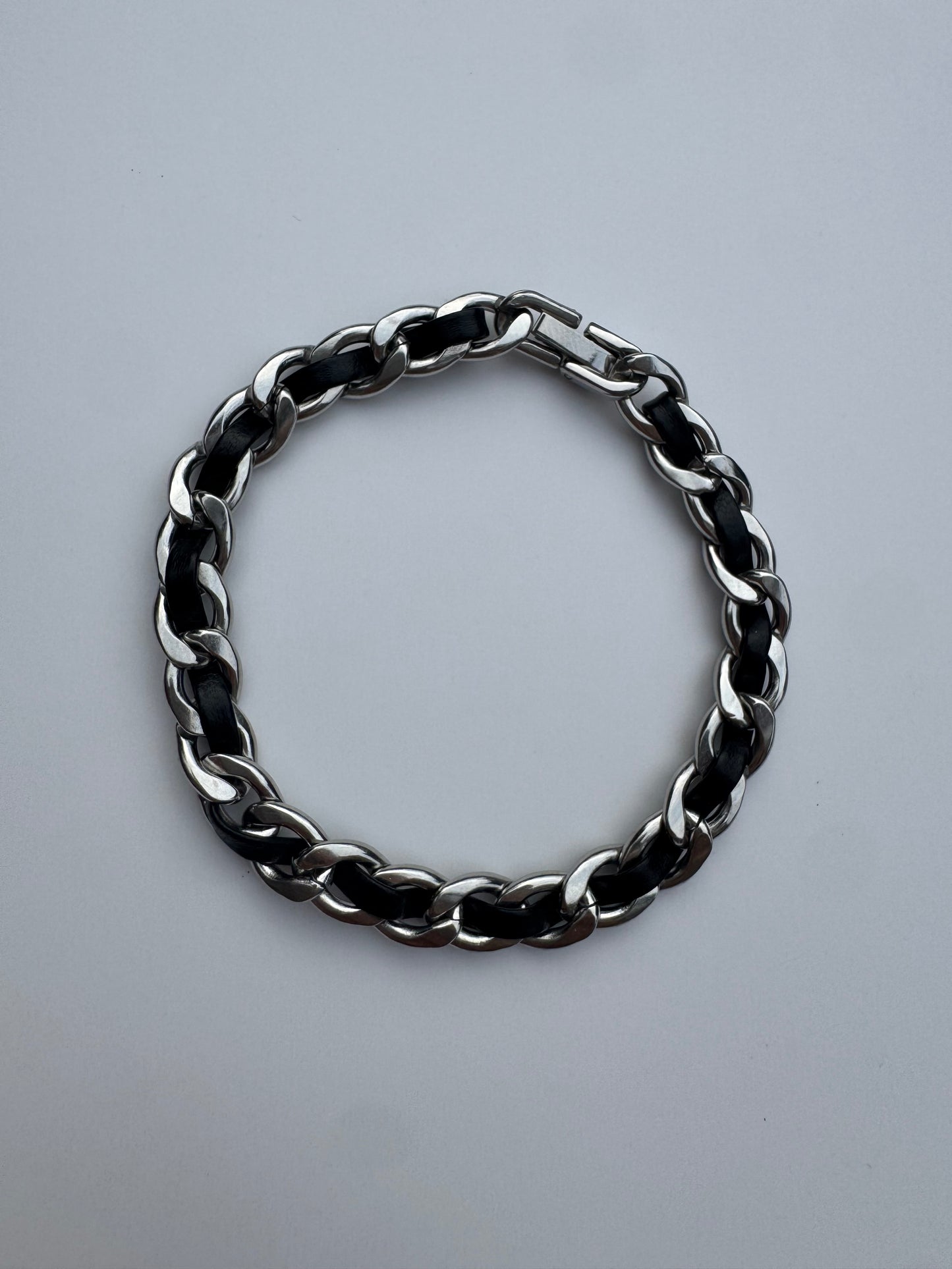 SILVER AND BLACK LEATHER BRACELET