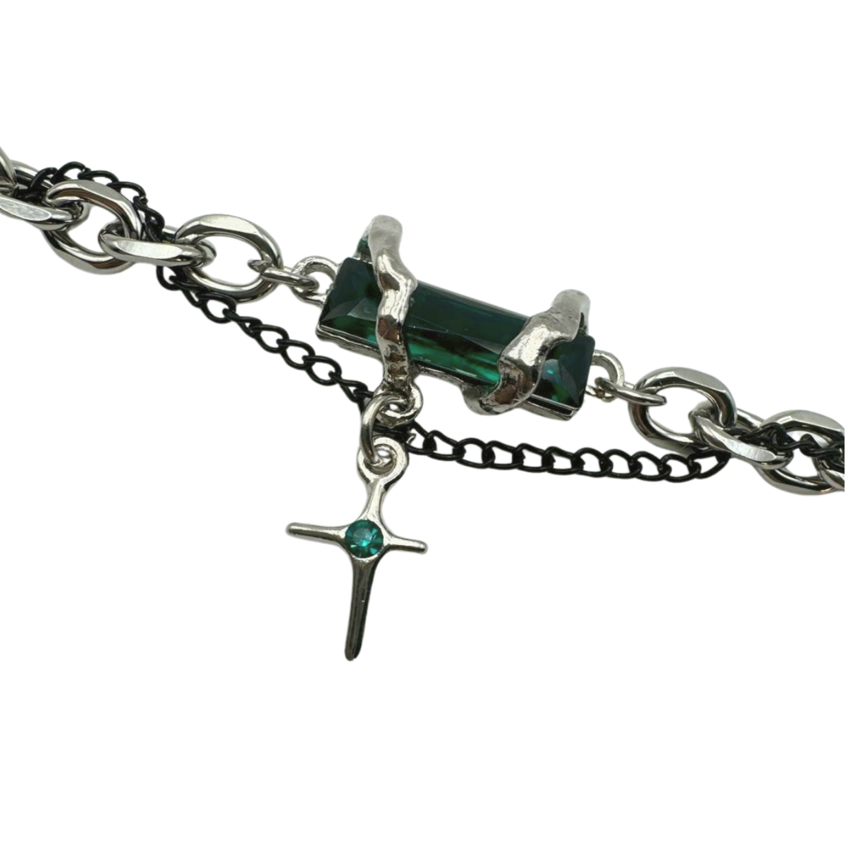 SILVER EMERALD CYBER BRACELET
