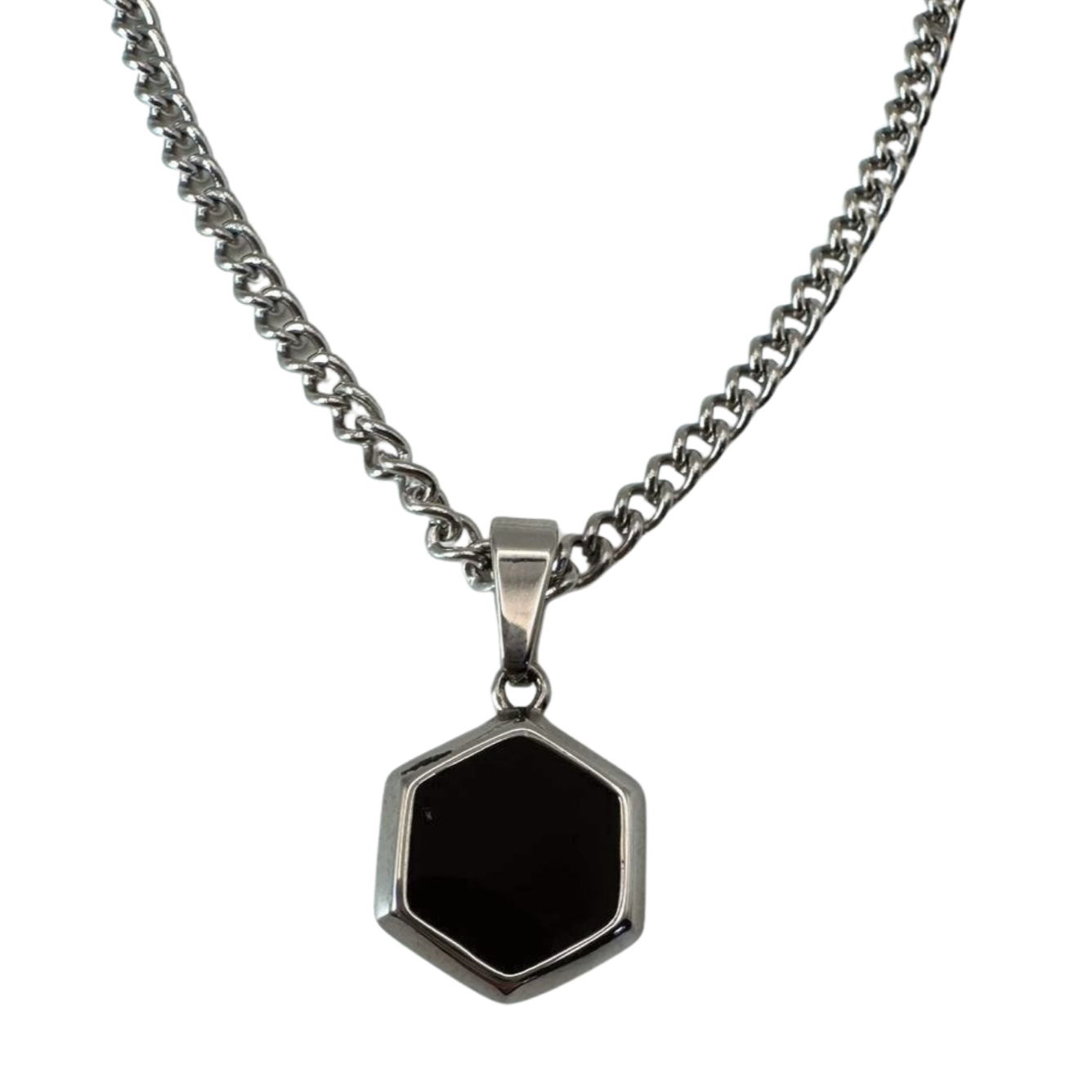 SILVER OBISIDIAN HEXAGON NECKLACE