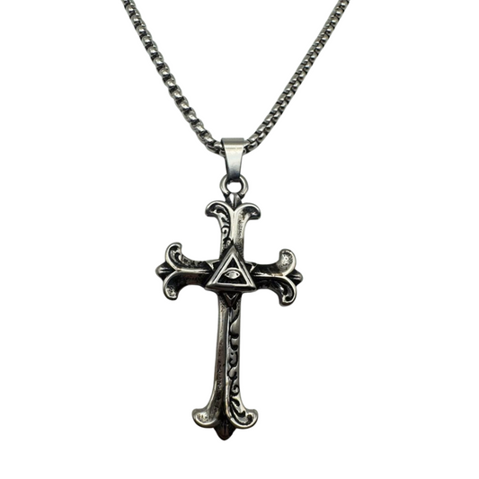 SILVER ILLUMINATI CROSS NECKLACE