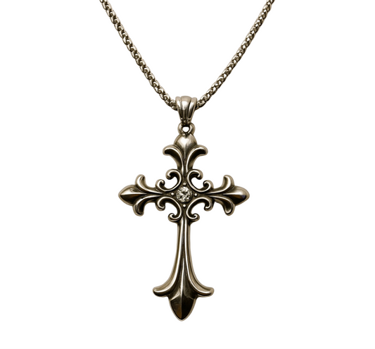 SILVER CHROME CROSS NECKLACE