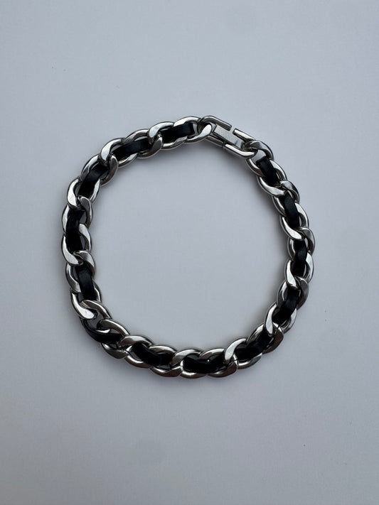 SILVER AND BLACK LEATHER BRACELET