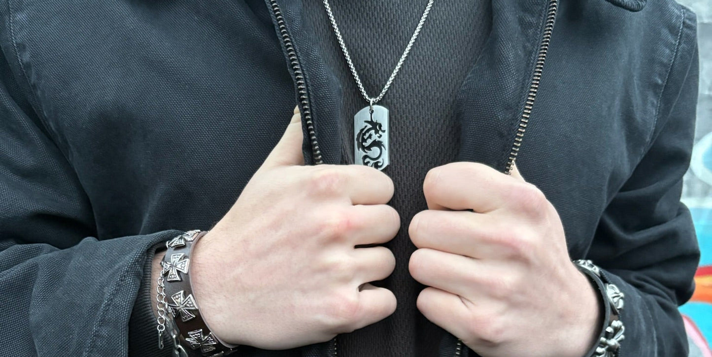 OBSIDIAN DRAGON TAG NECKLACE