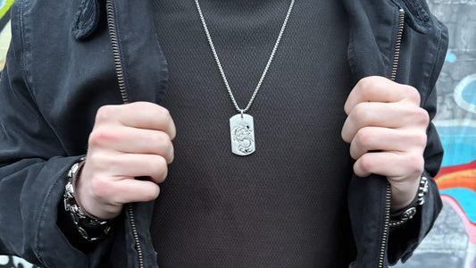 SILVER DRAGON TAG NECKLACE