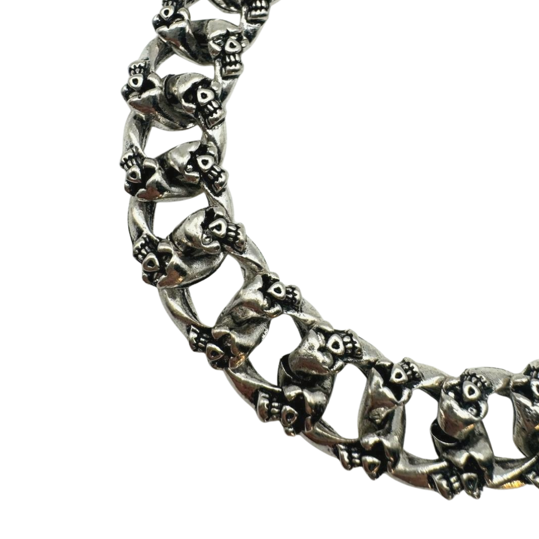 SILVER SKULL CUBAN BRACELET