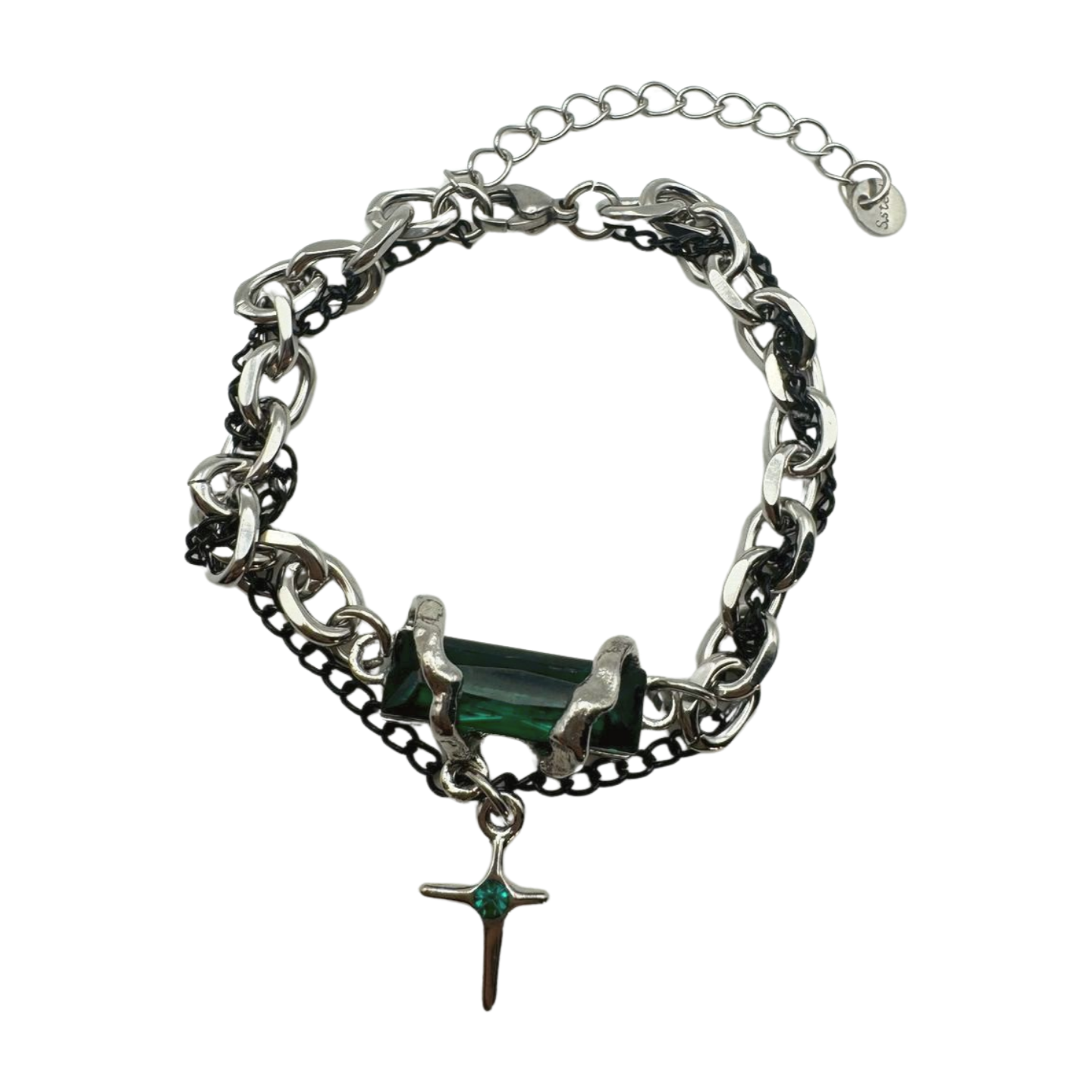SILVER EMERALD CYBER BRACELET