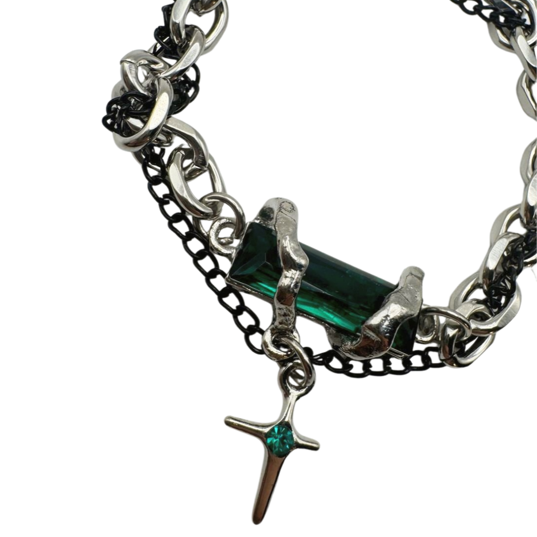 SILVER EMERALD CYBER BRACELET