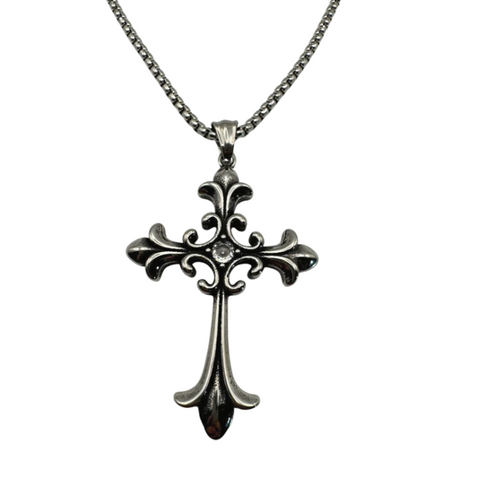 SILVER CHROME CROSS NECKLACE