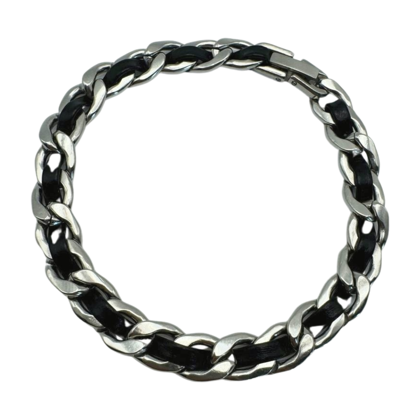 SILVER AND BLACK LEATHER BRACELET