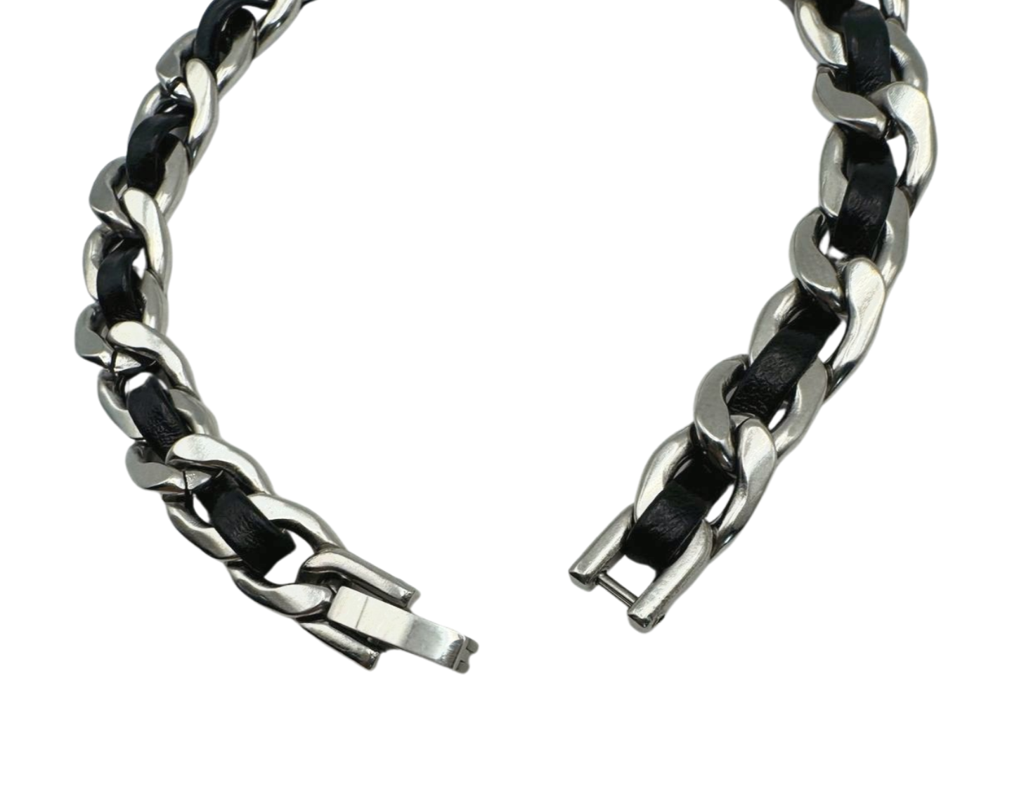SILVER AND BLACK LEATHER BRACELET