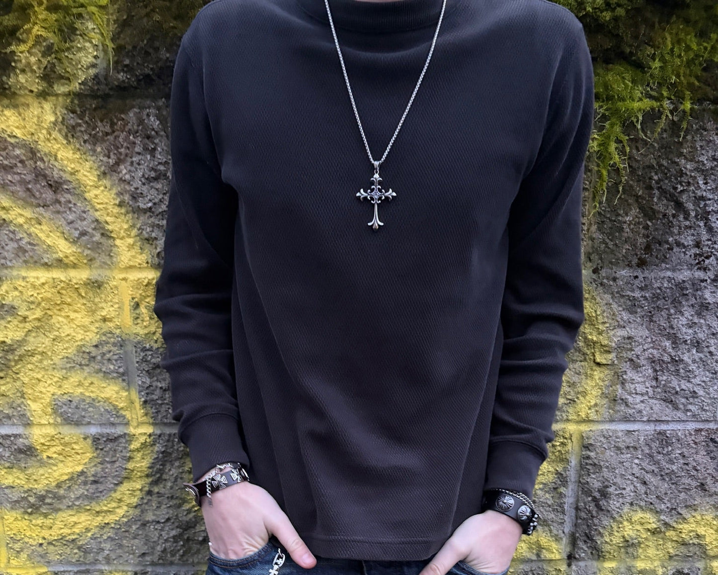 SILVER CHROME CROSS NECKLACE