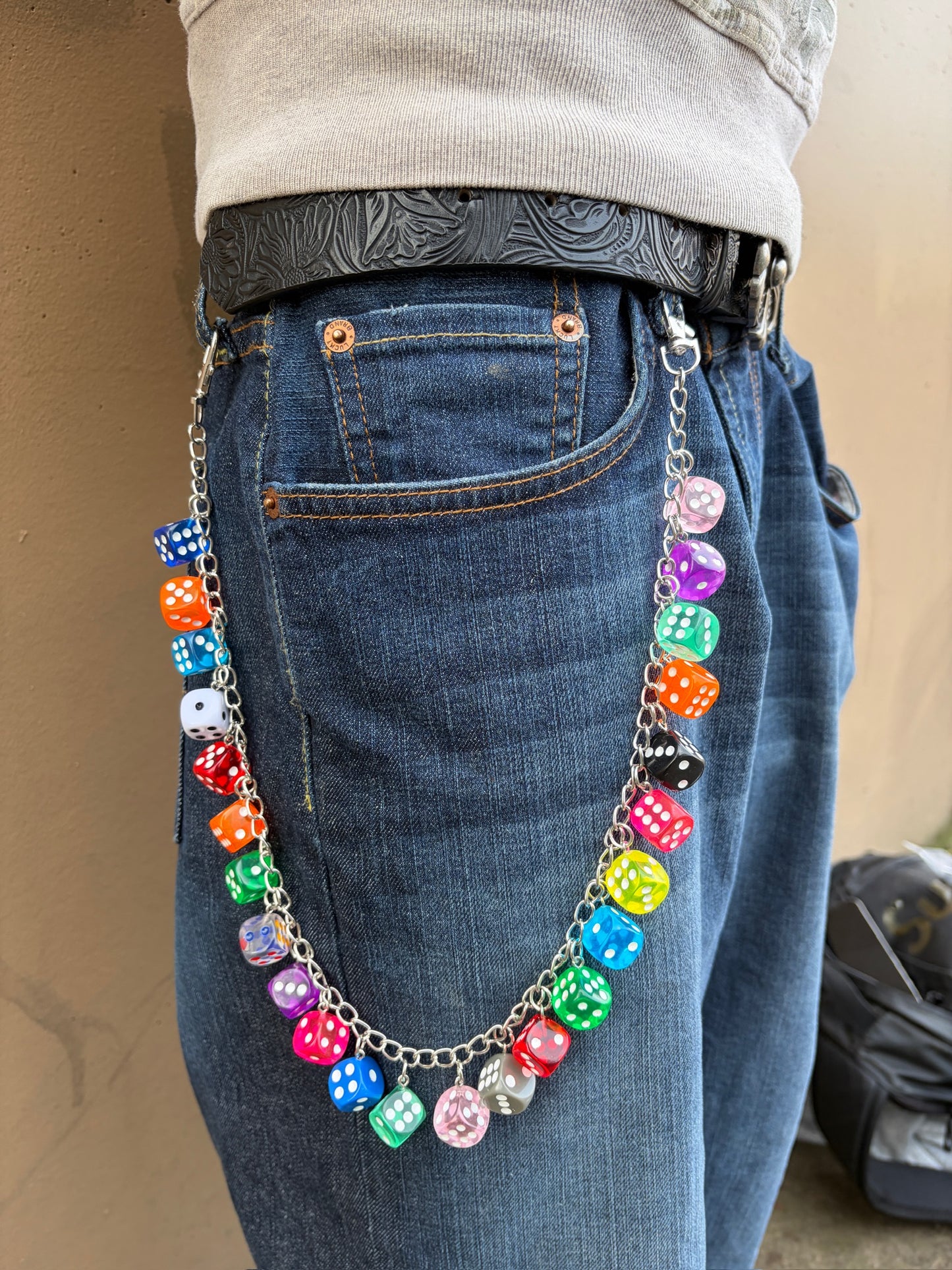 MULTI COLORED DICE CHAIN BELT