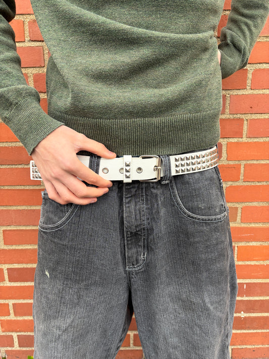 WHITE STUDDED BIKER BELT