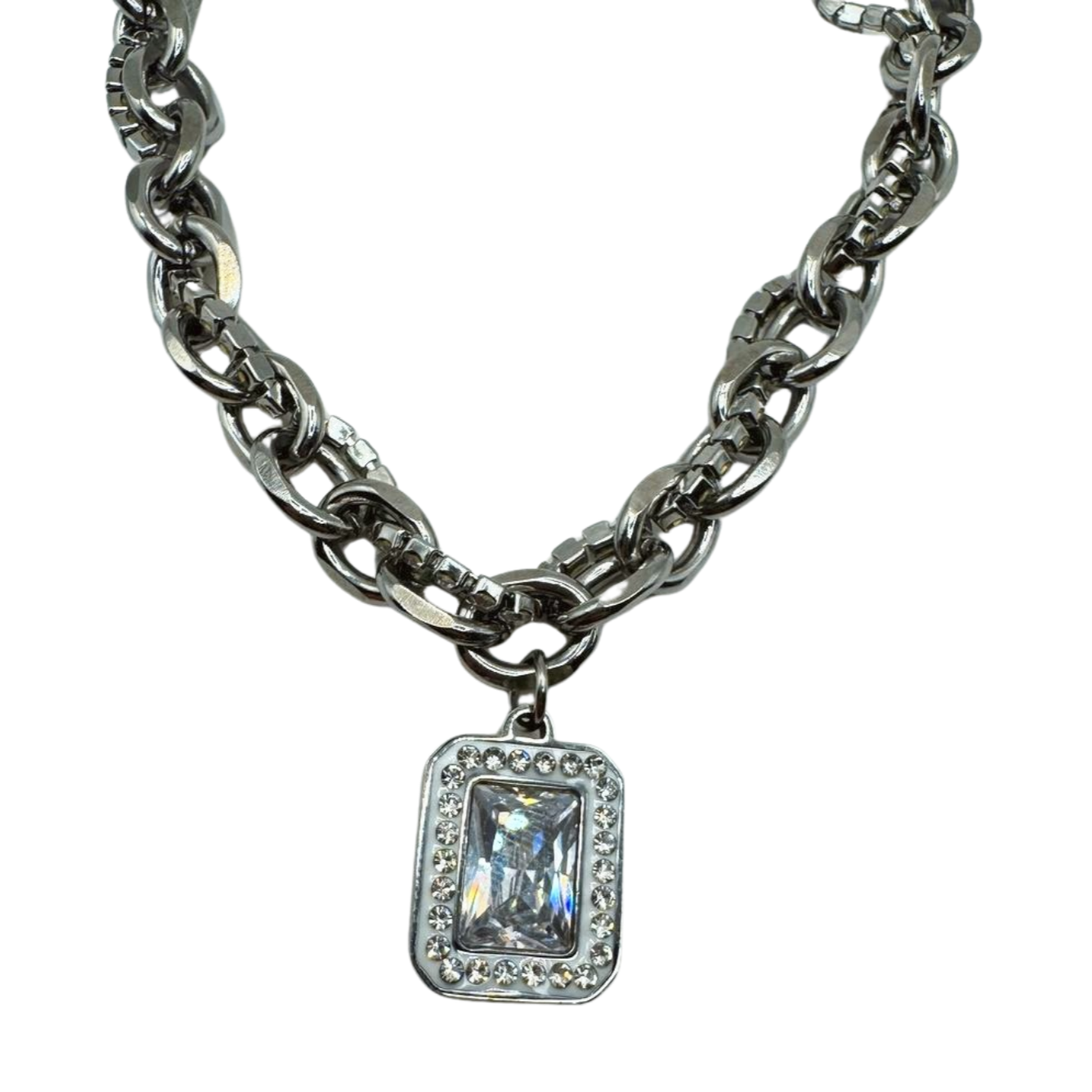 SILVER CRYSTAL DOUBE CHAIN