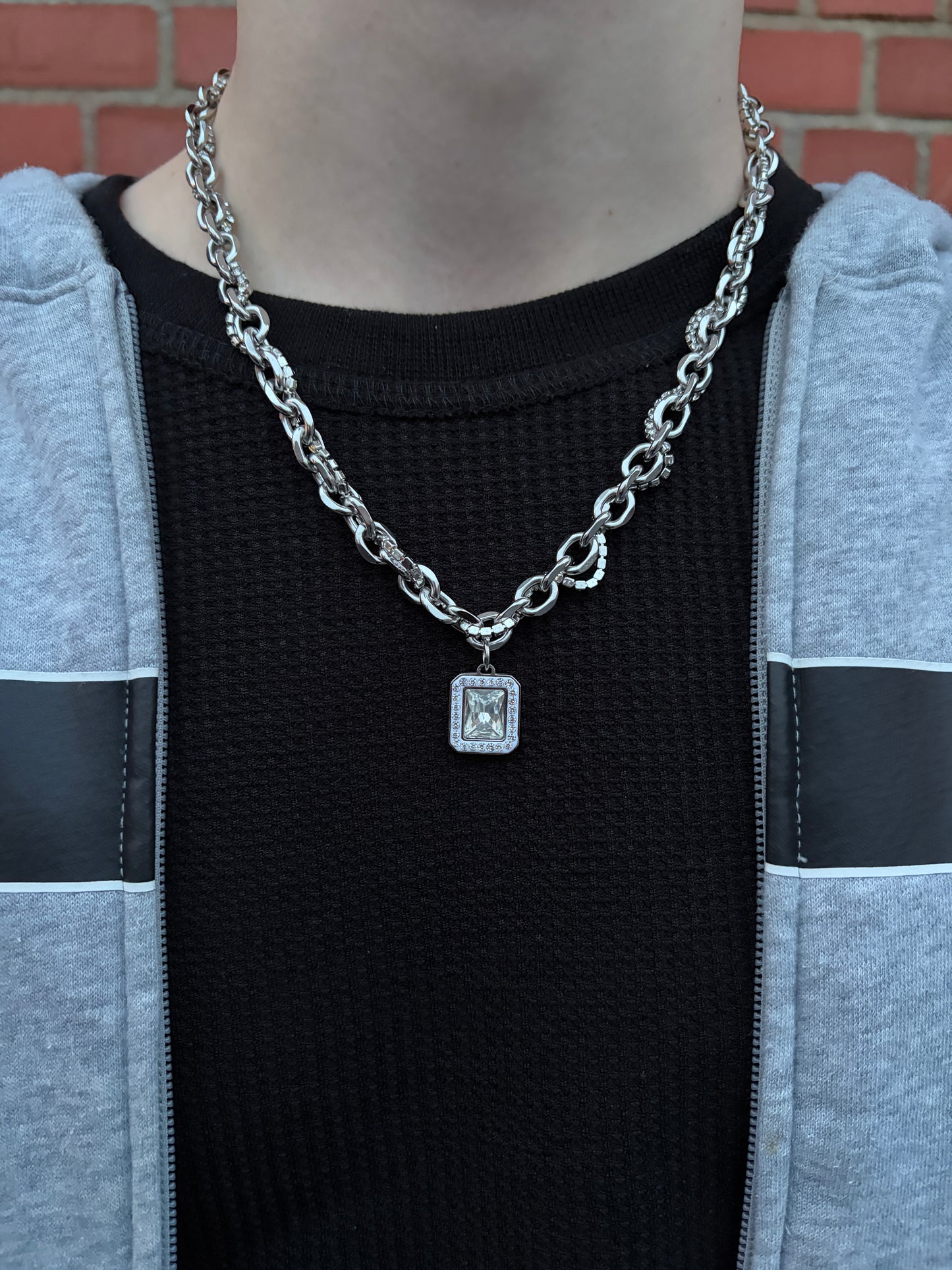 SILVER CRYSTAL DOUBE CHAIN
