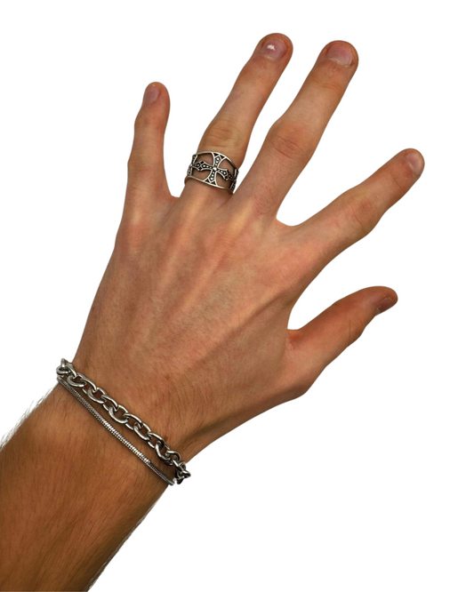 SILVER SKELETON CROSS RING