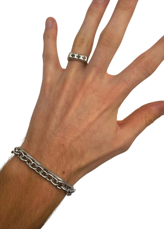 SILVER TRIPLE CROSS RING