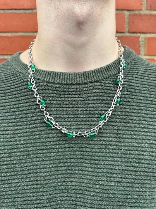 SILVER EMERALD LINK CHAIN