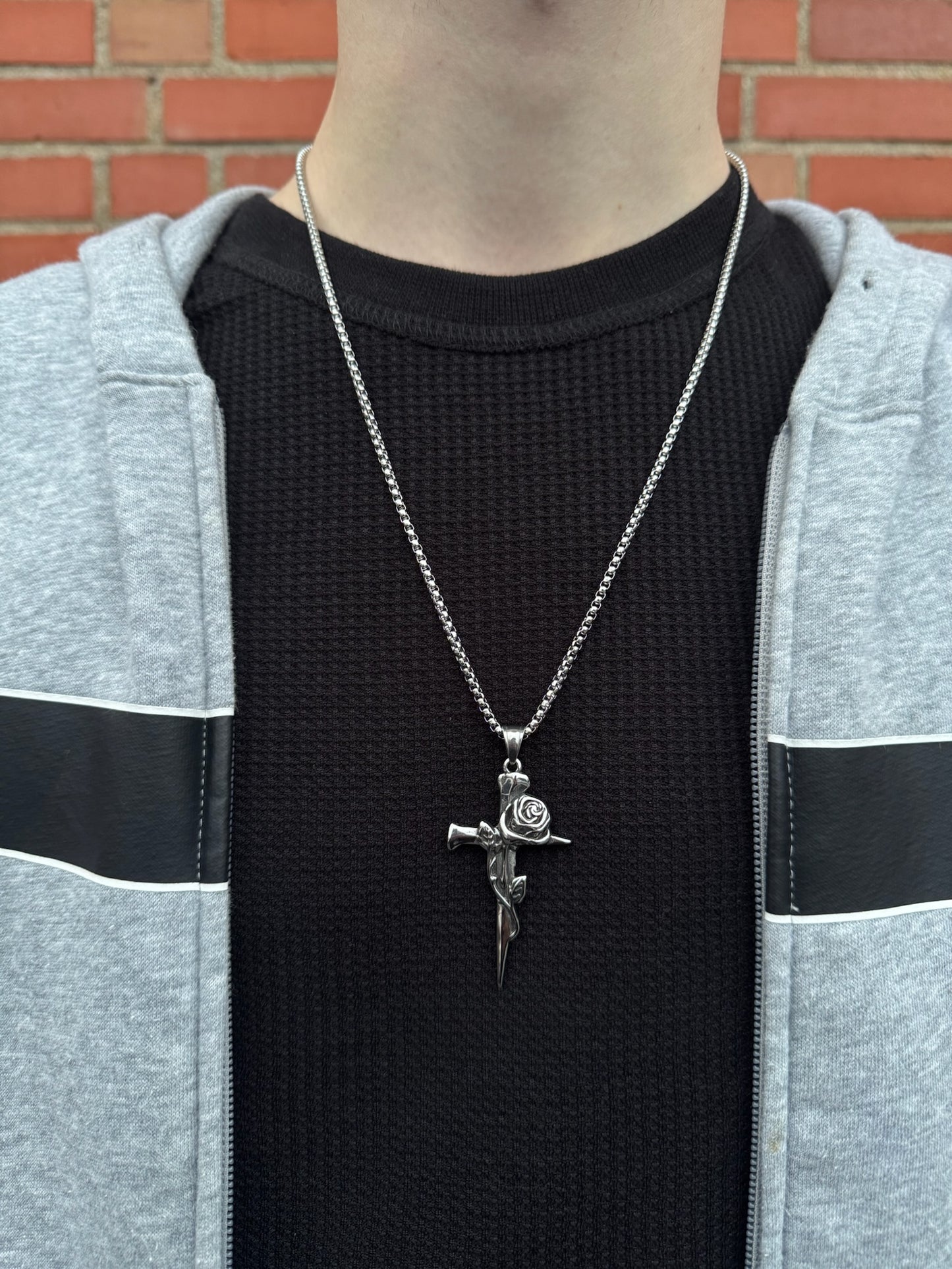 SILVER ROSE CROSS NECKLACE