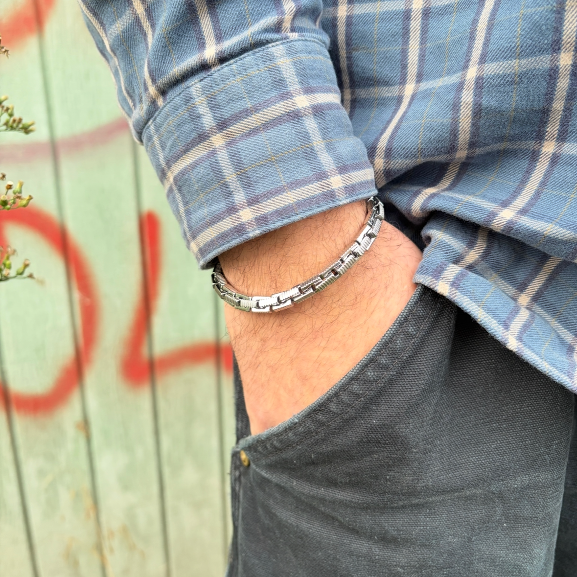 SILVER RECTANGLE LINK BRACELET