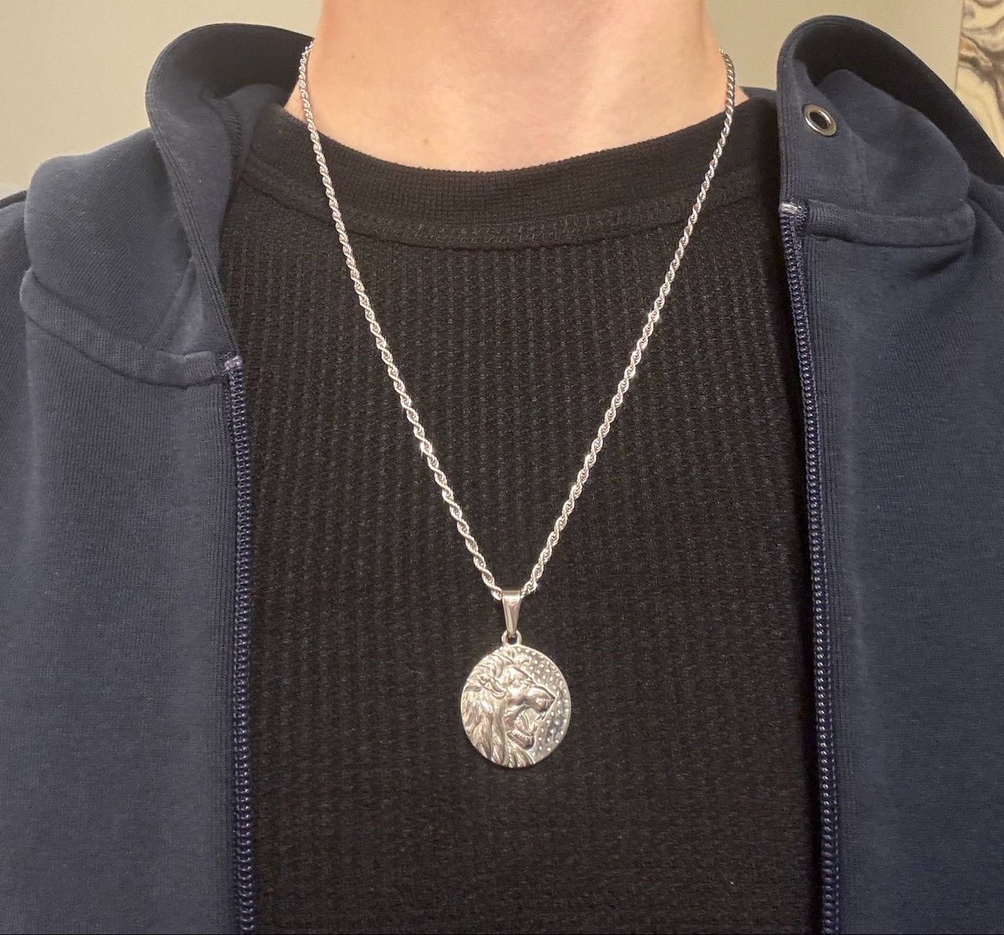 SILVER ROARING LION NECKLACE