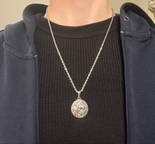 SILVER ROARING LION NECKLACE