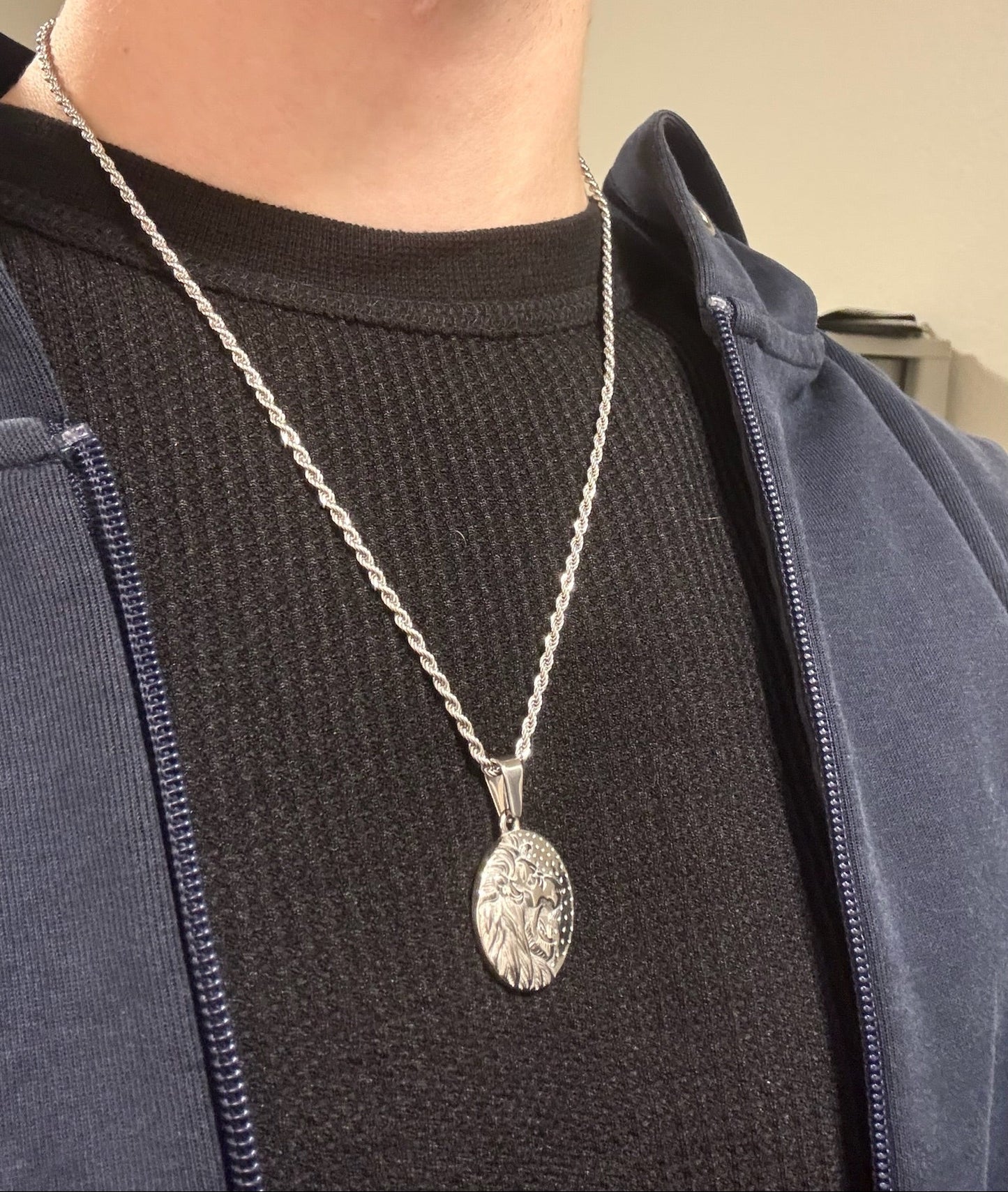 SILVER ROARING LION NECKLACE