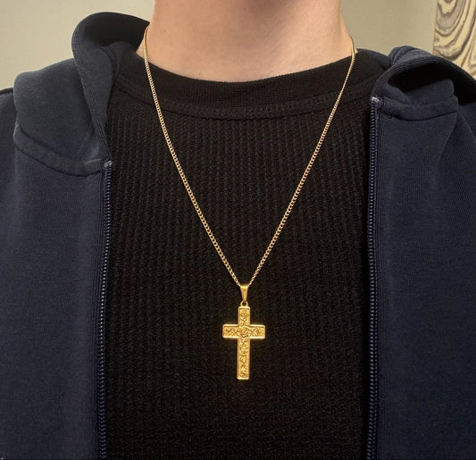 GOLD ROSE CARVED CROSS