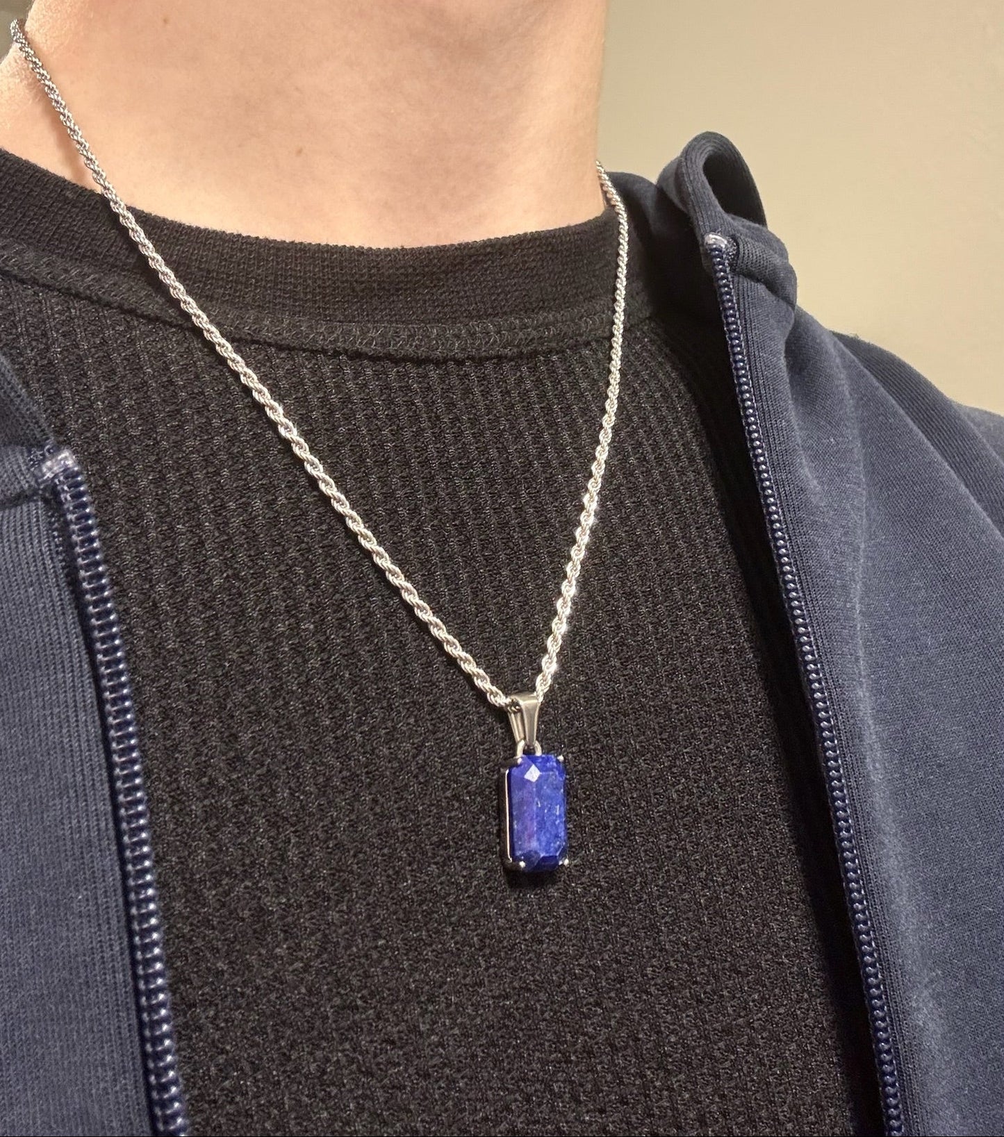 SILVER LAPIS LAZULI GEMSTONE NECKLACE
