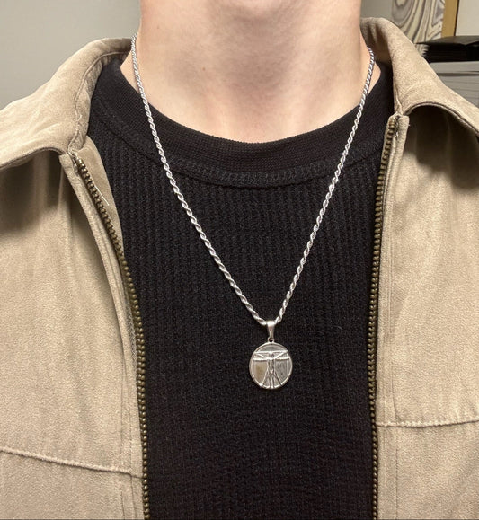 SILVER VITRUVIAN MAN NECKLACE