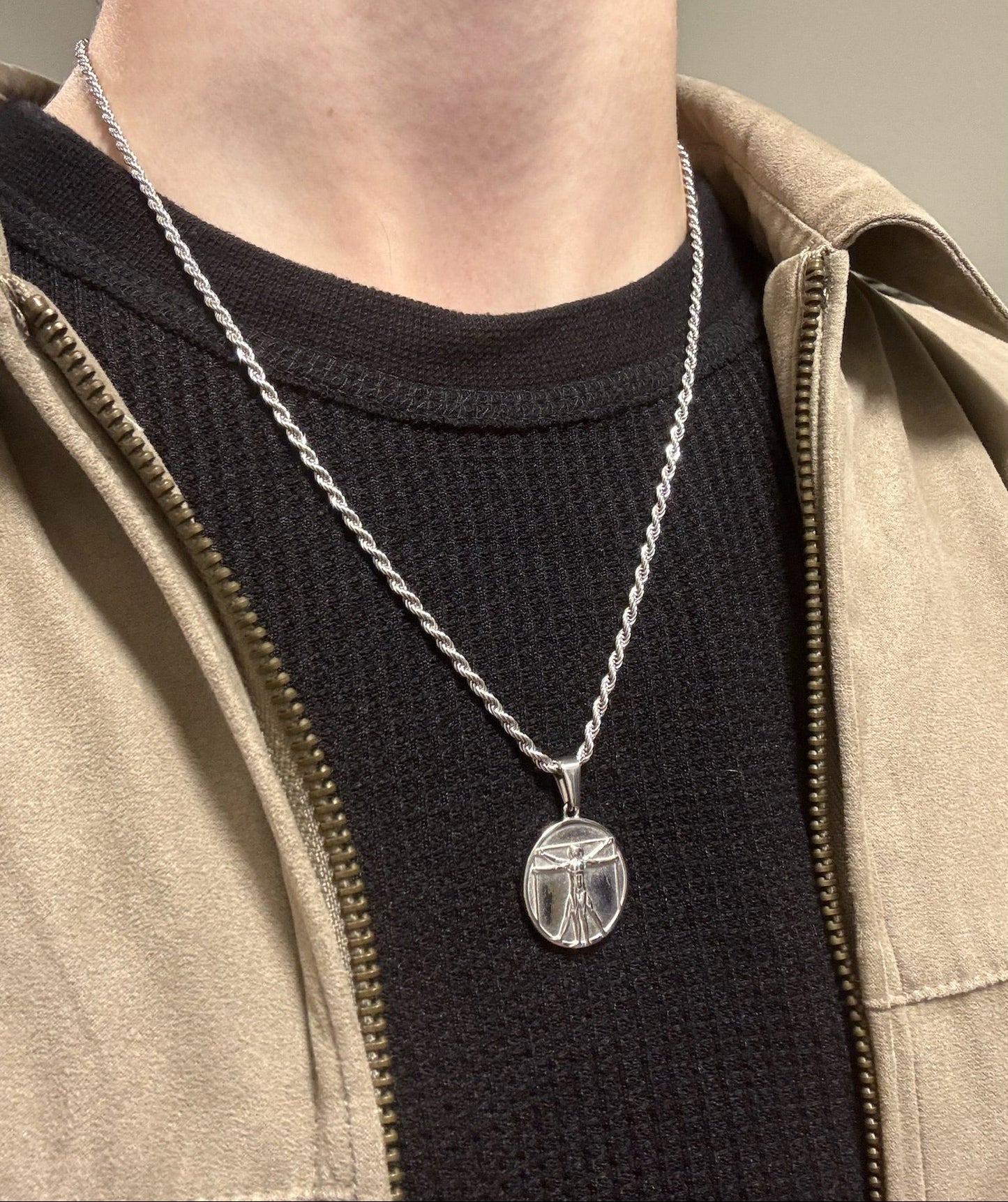 SILVER VITRUVIAN MAN NECKLACE