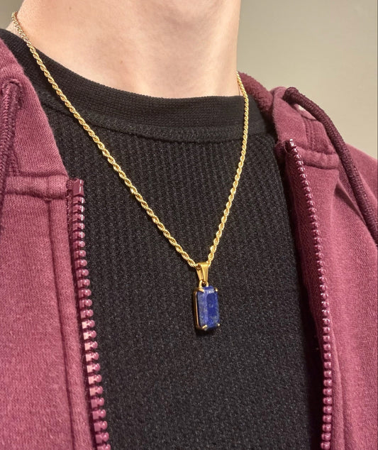 GOLD LAPIS LAZULI GEMSTONE NECKLACE
