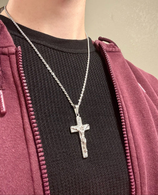 LARGE SILVER CRUCIFIX CROSS
