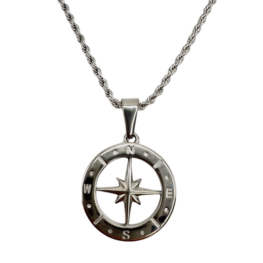 SILVER OPEN COMPASS NECKLACE