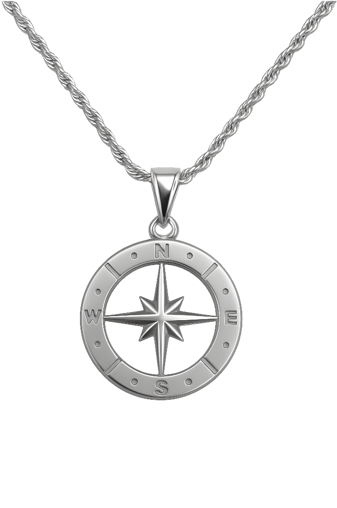 SILVER OPEN COMPASS NECKLACE