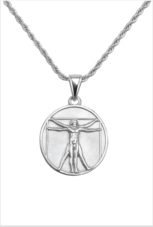 SILVER VITRUVIAN MAN NECKLACE