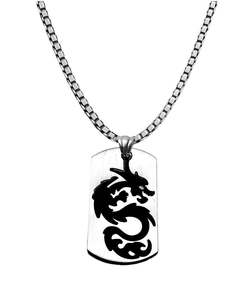 OBSIDIAN DRAGON TAG NECKLACE