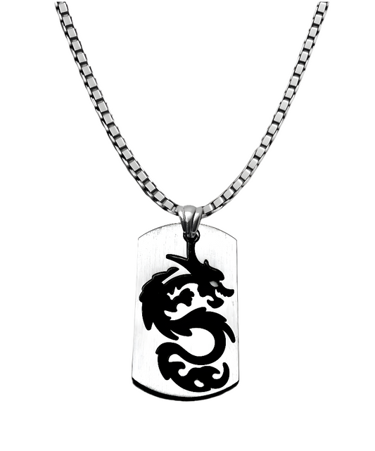 OBSIDIAN DRAGON TAG NECKLACE