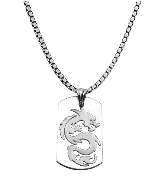 SILVER DRAGON TAG NECKLACE