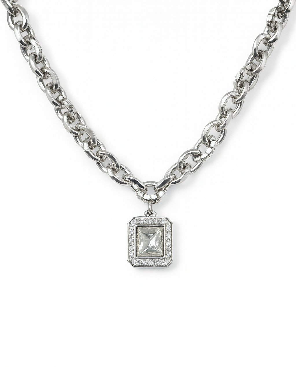 SILVER CRYSTAL DOUBE CHAIN